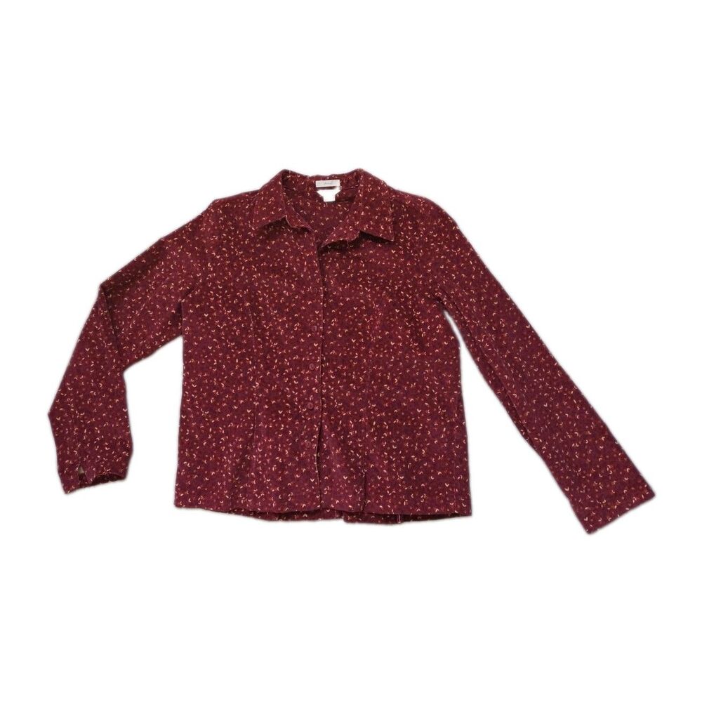 Christopher & Banks Stretch Burgundy Floral Corduroy Button Jacket Size XL EUC